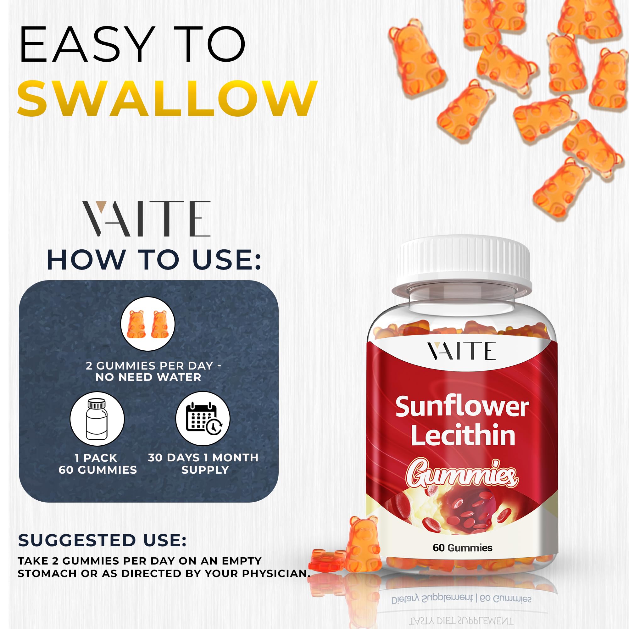 VAITE Sunflower Lecithin Gummies daily-use shot illustrating simple daily wellness routine