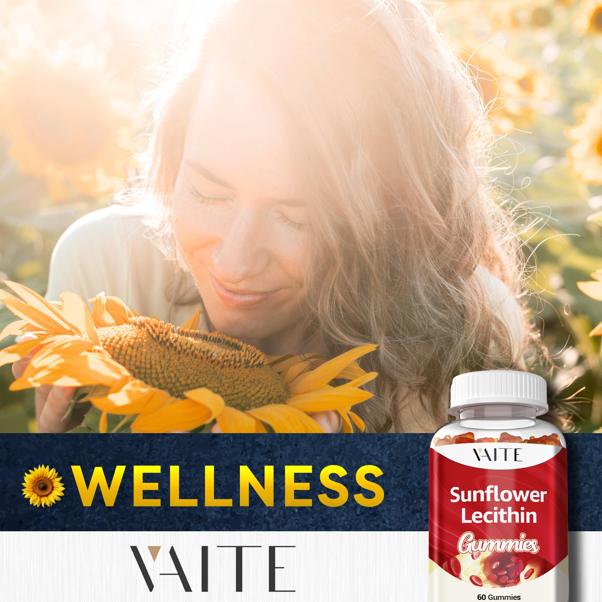 VAITE Sunflower Lecithin Gummies hero shot conveying premium plant-based nourishment