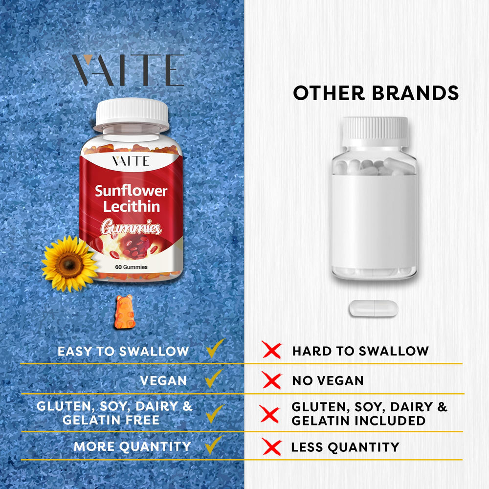 VAITE Sunflower Lecithin Gummies packaging front showing vegan and gluten-free attributes