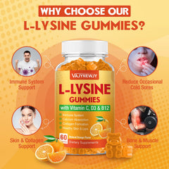 VAJYKEWJY L-Lysine gummies closeup of bite-sized gummies for daily use.