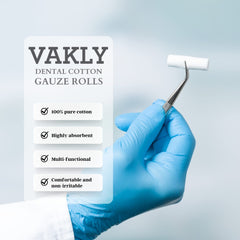 Vakly 100 dental cotton rolls absorbent core demonstrates high absorption for saliva and minor bleeding.