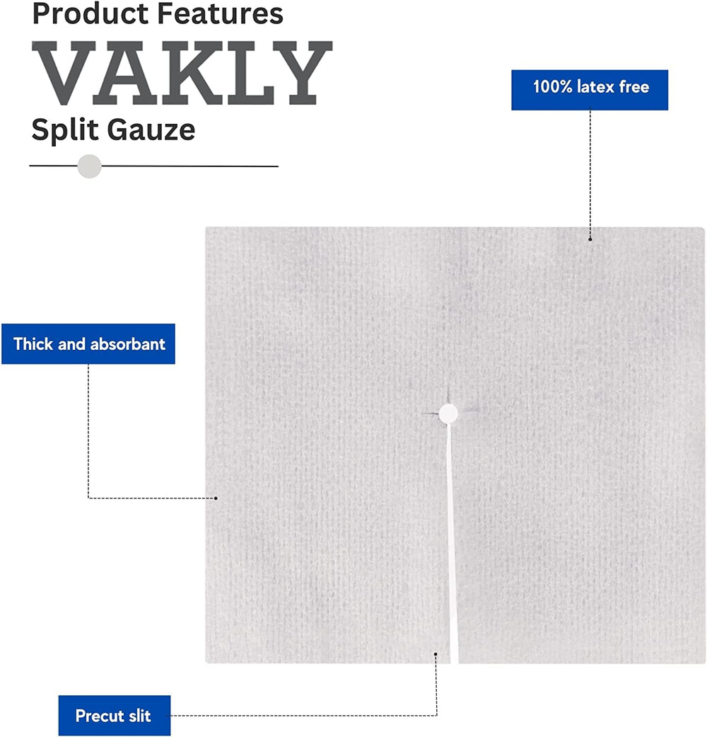 Vakly 4x4 gauze being used around a tube shows easy dressing