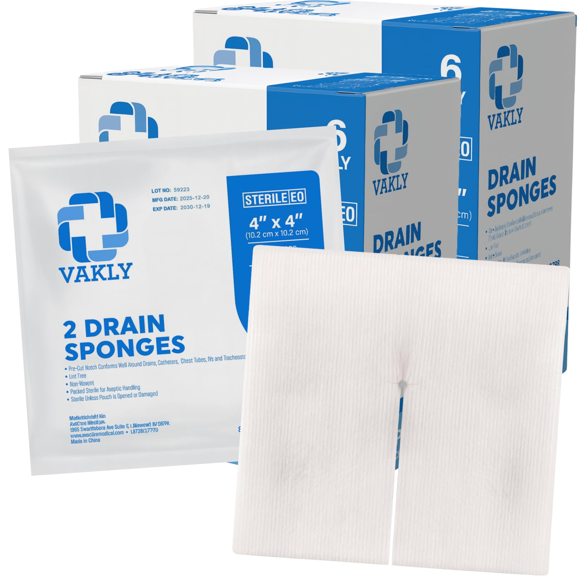 Vakly split drain sponge 4x4 closeup highlights fenestration for tube wrapping