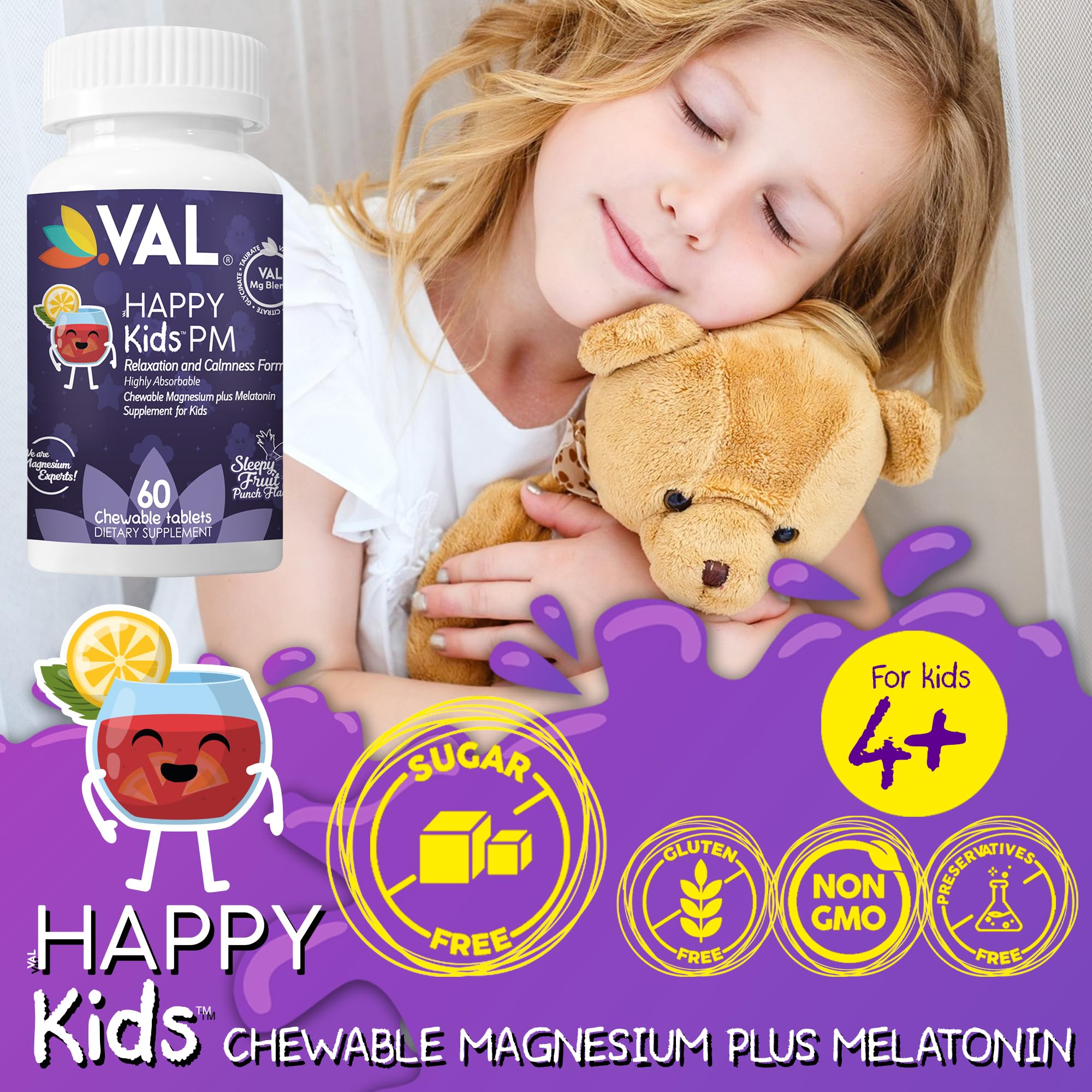 VAL Happy Kids PM 60-tablet bottle for ongoing bedtime use
