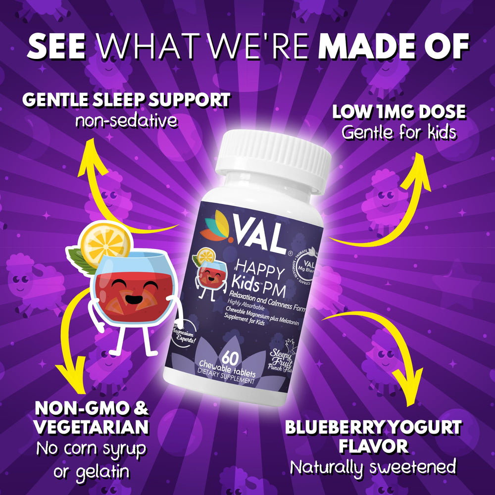 VAL Happy Kids PM sugar-free chewable with no corn syrup or gelatin