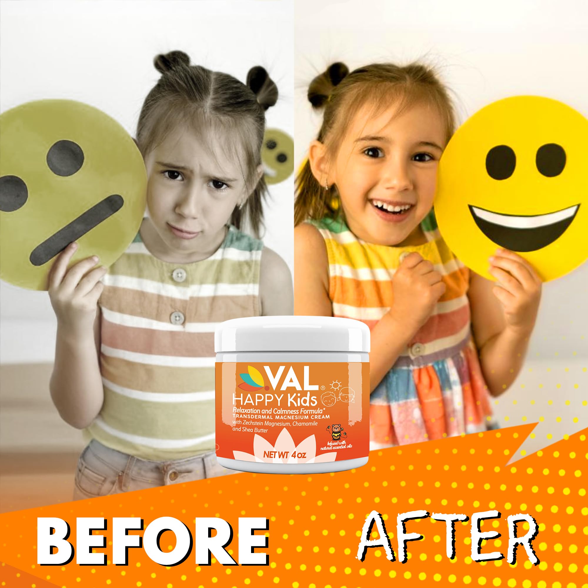 VAL Magnesium Cream for Kids 4oz packaging designed for daily use.