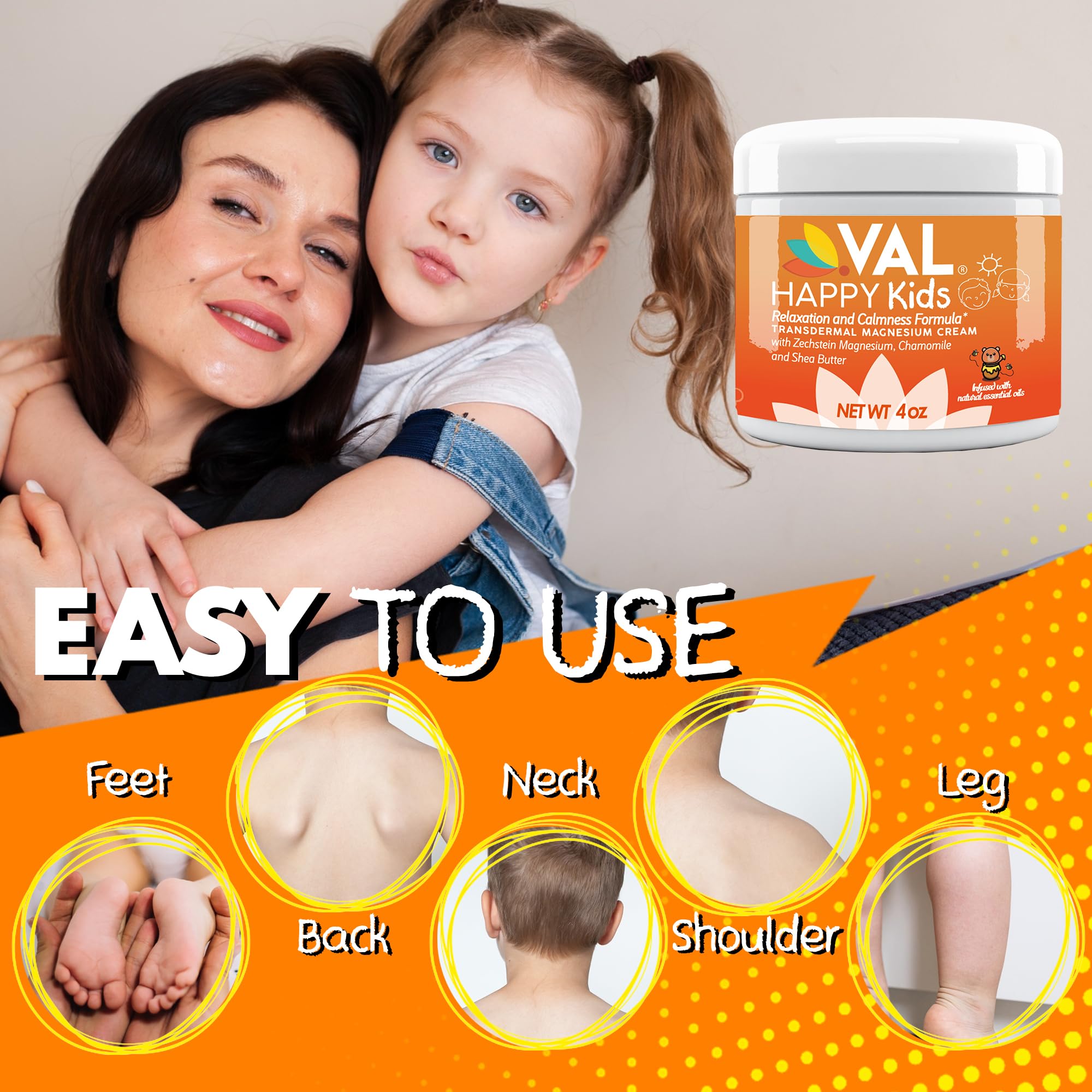 VAL Magnesium Cream for Kids non-greasy texture ready for quick absorption.