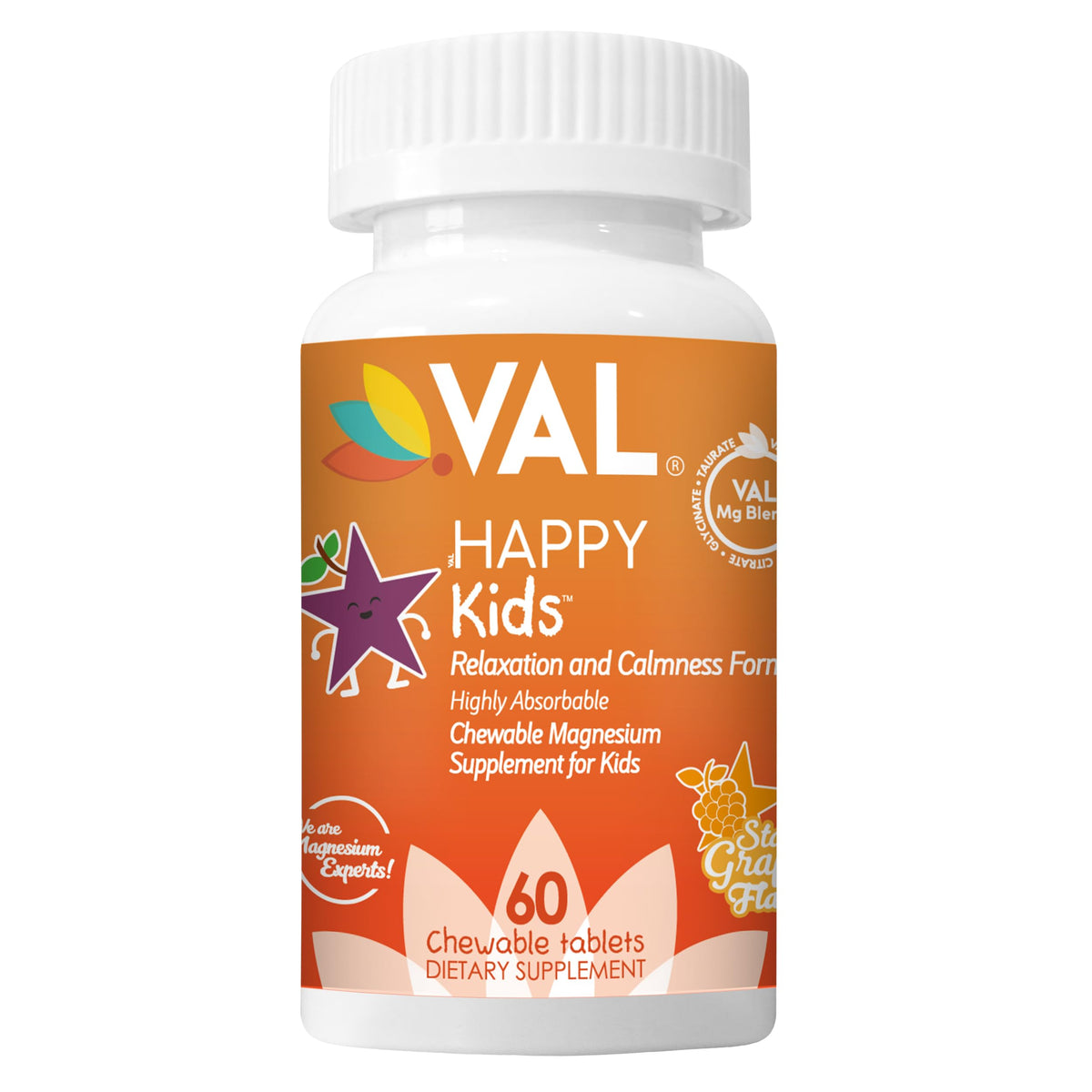 VAL Magnesium for Kids bottle front with chewables, easy daily calm support