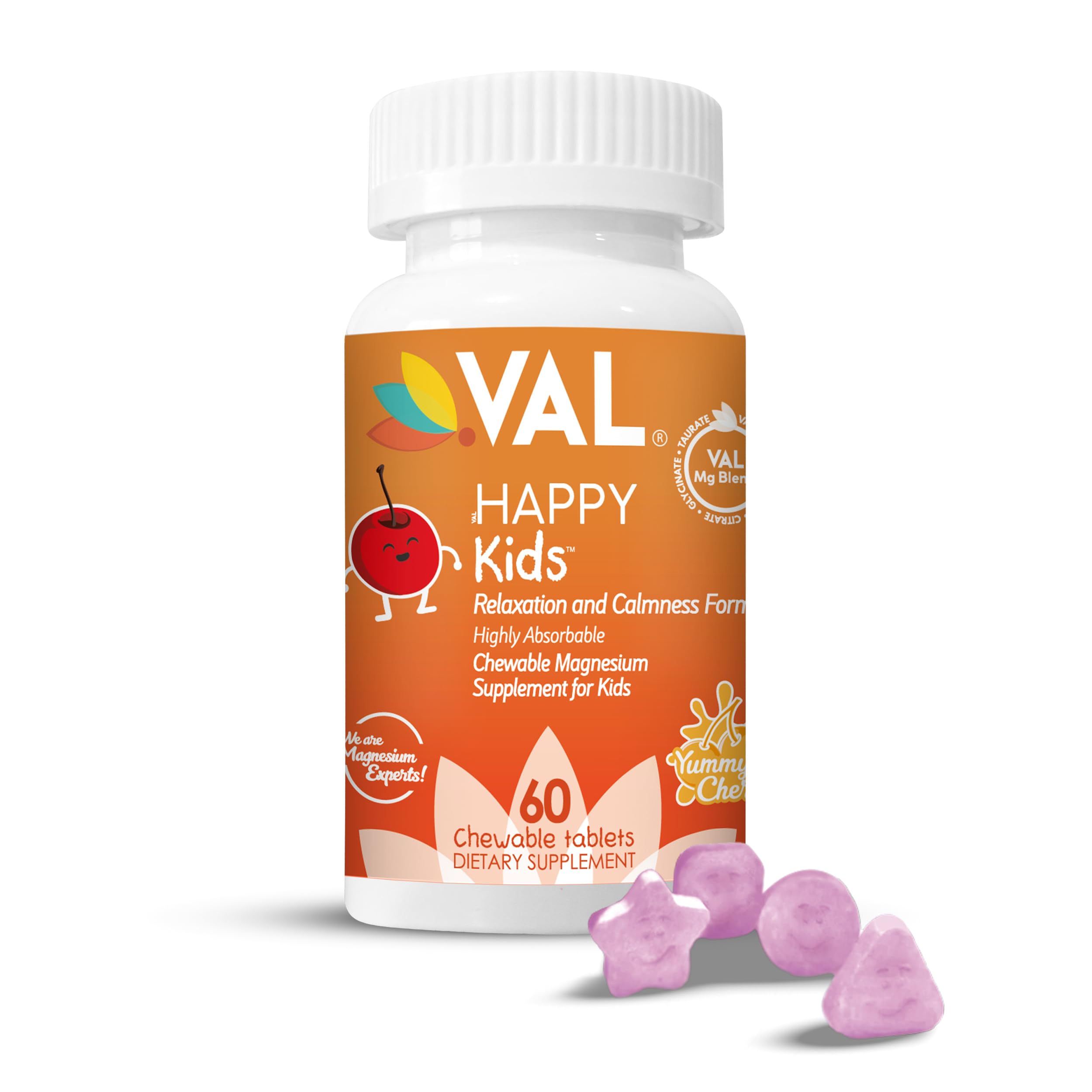 VAL Magnesium for Kids chewables with cherry flavor, supporting calm and focus