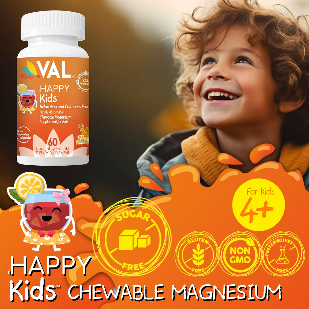 VAL Magnesium for Kids natural fruit punch chewable close-up shows flavor and ease of dosing