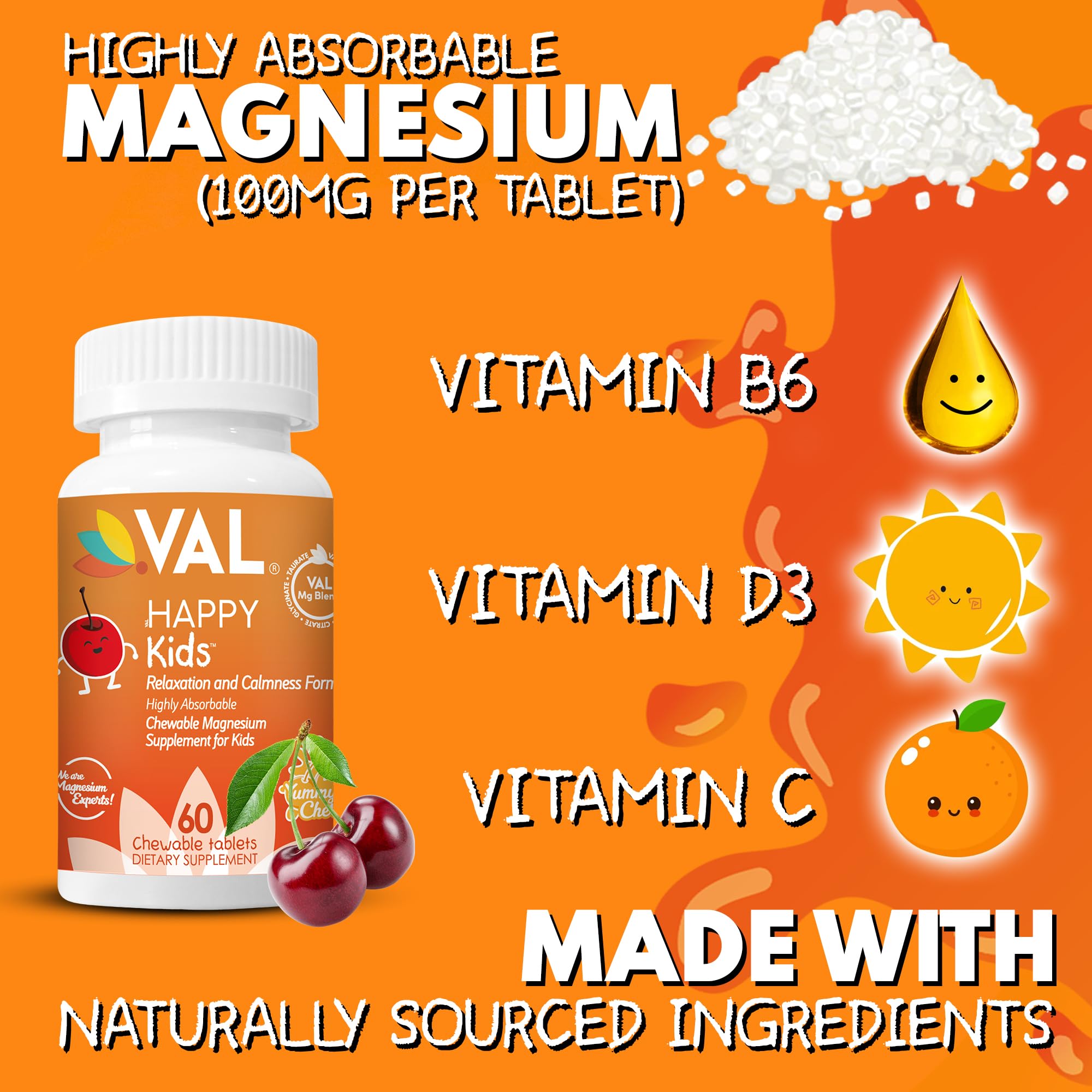 VAL Magnesium for Kids chewable tablet close-up showing texture