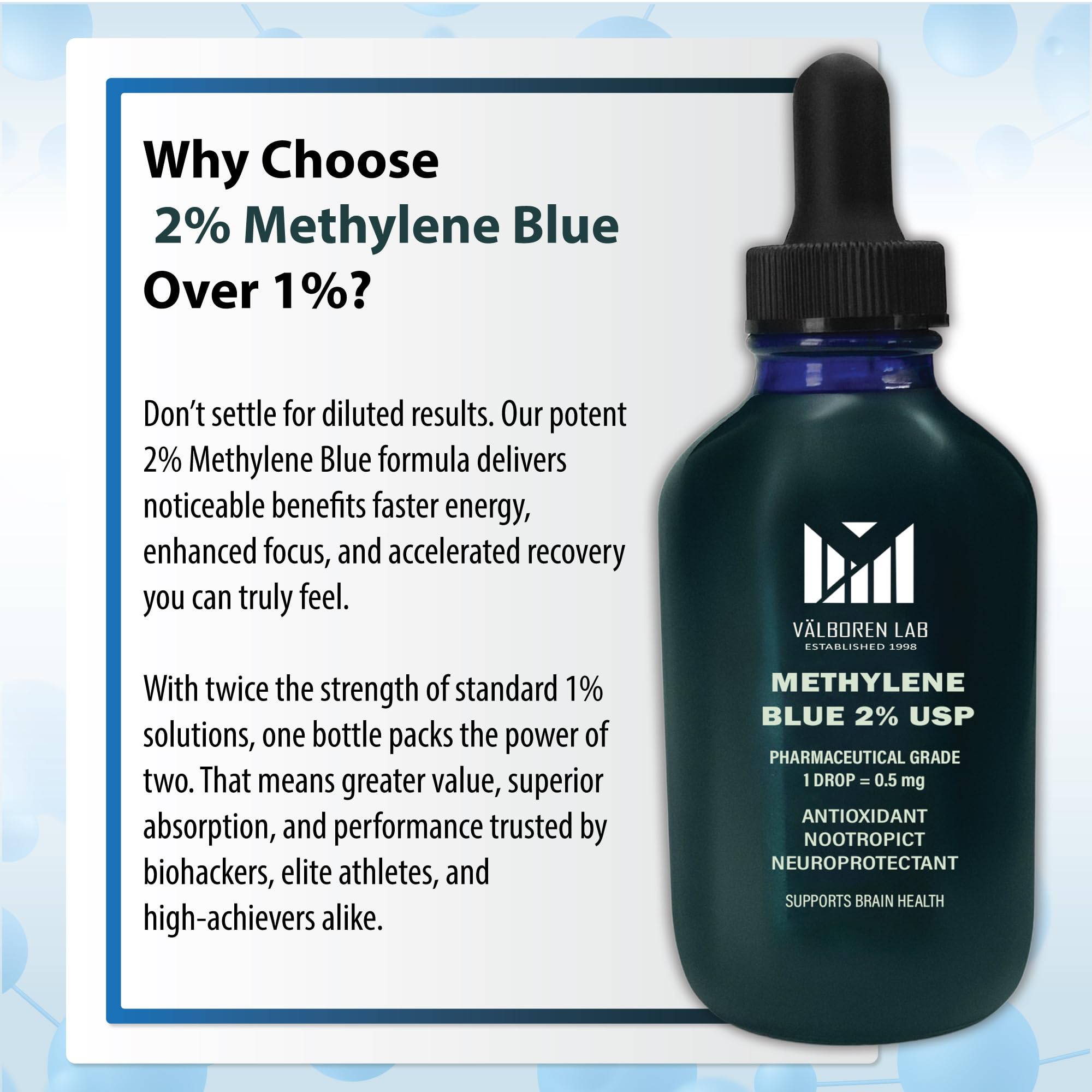 Valboren Labs made-in-usa methylene blue bottle suggests local production standards.