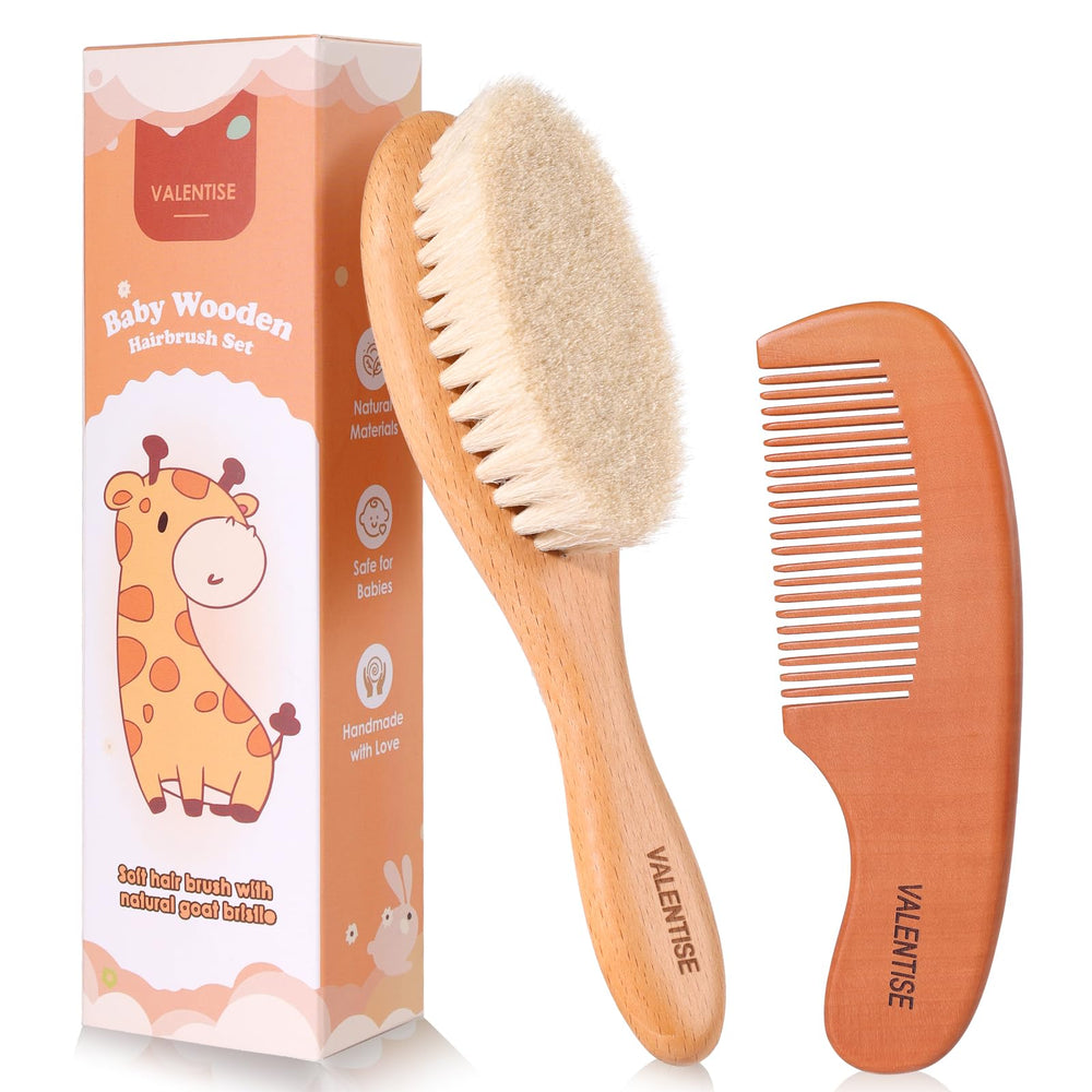 VALENTISE cepillo bebé de madera con cerdas suaves para cuidado delicado del cuero cabelludo