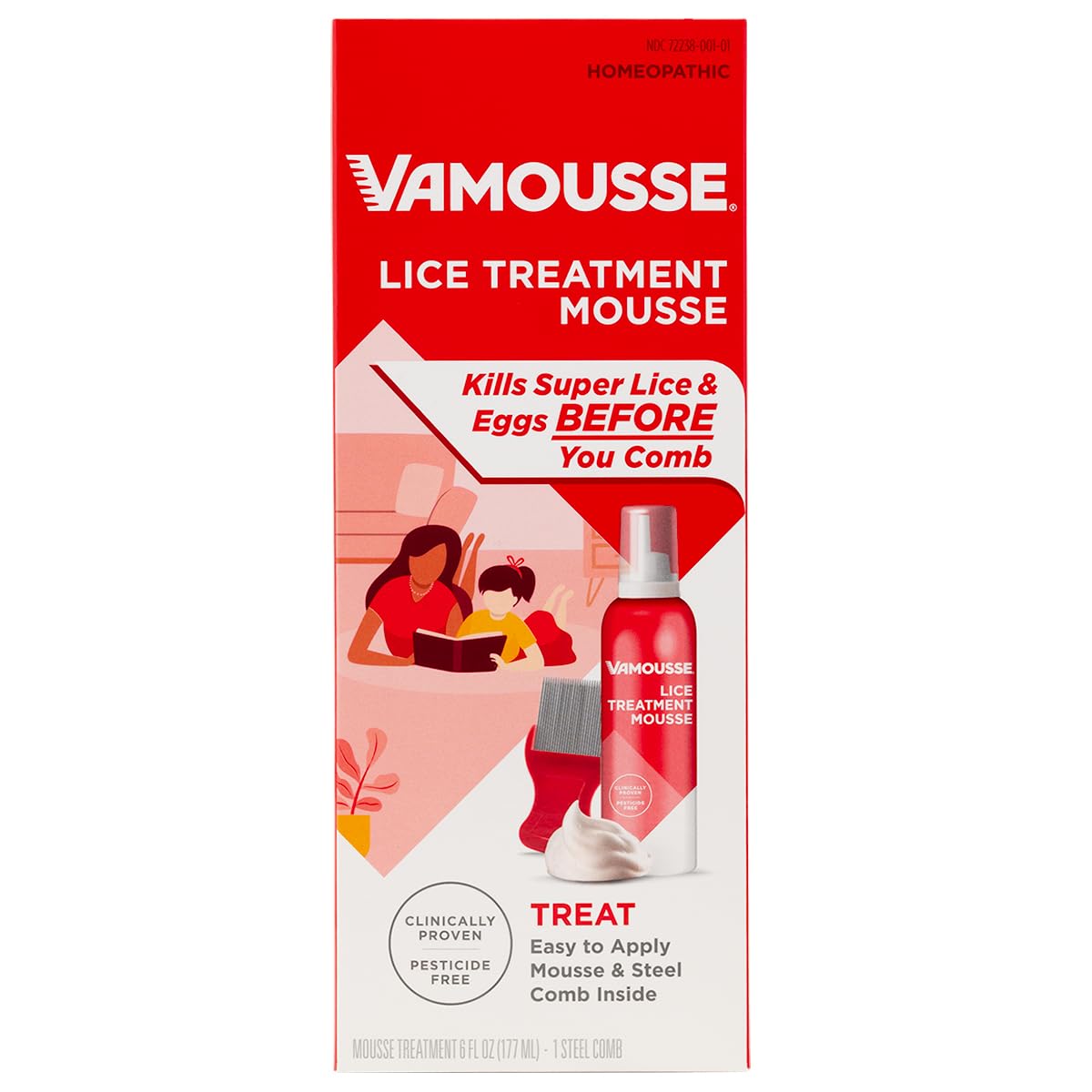 Vamousse Lice Treatment Mousse bottle shown for safe lice treatment