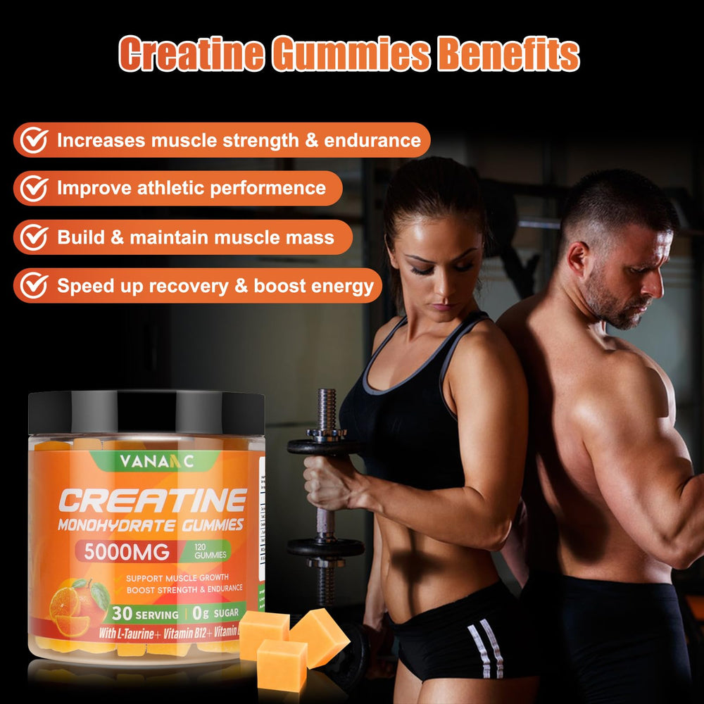 Vananc Creatine Monohydrate Gummies daily use for men and women during workouts.
