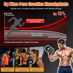 Vananc Creatine Monohydrate Gummies jar closeup highlights sugar-free formula for on-the-go energy.