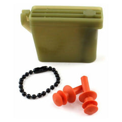 Vanguard military ear plugs with chain and case in orange for reliable on the job hearing protection