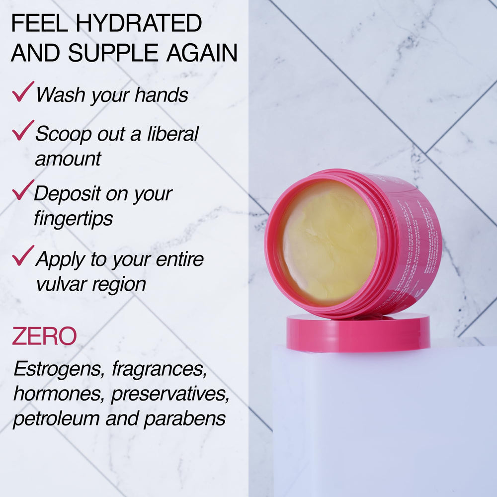 Vanibiss Natural Vulva Balm texture detail; creamy, non-greasy finish.