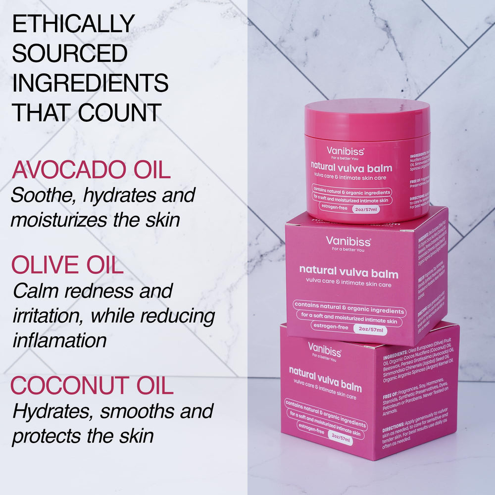 Vanibiss Vulva Balm skin application; soothing touch for sensitive areas.