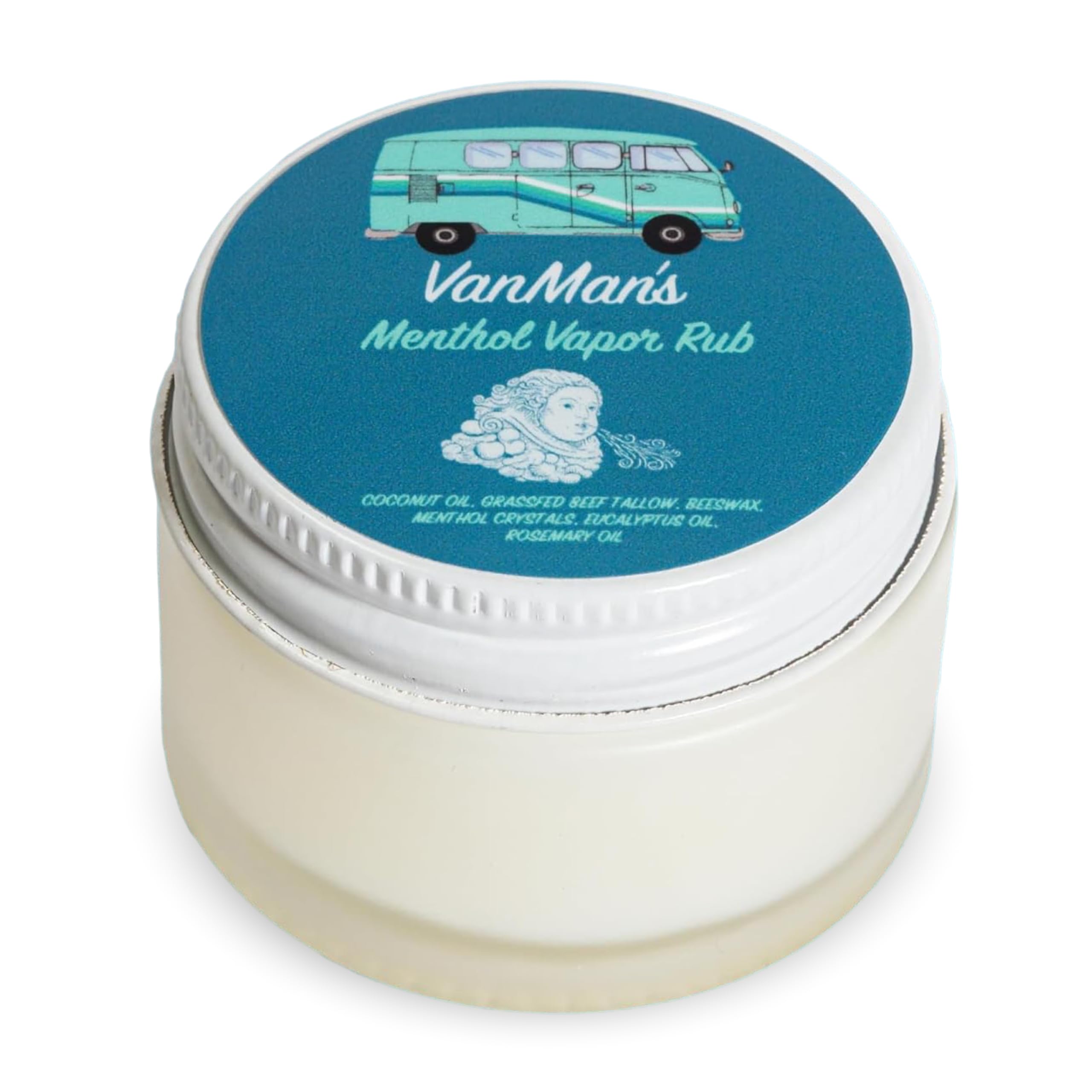 VanMan Menthol Vapor Rub jar demonstrates cooling application for congestion relief.