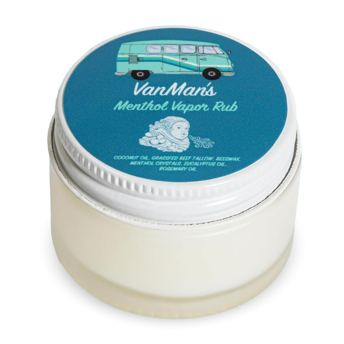 VanMan Menthol Vapor Rub jar demonstrates cooling application for congestion relief.