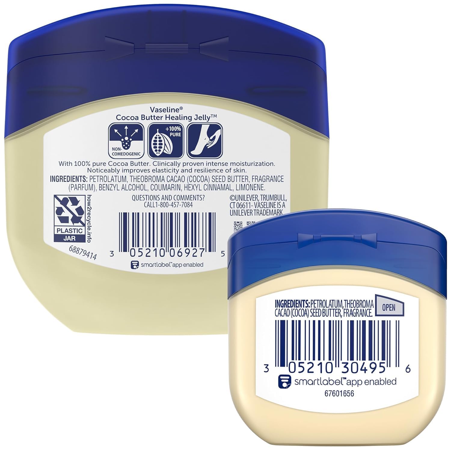 Vaseline Cocoa Butter Healing Jelly front view on a 7.5 oz jar for rich moisture.