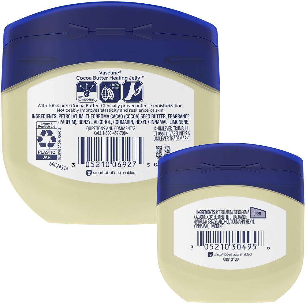 Travel-size Vaseline Cocoa Butter Healing Jelly jar for on-the-go hydration