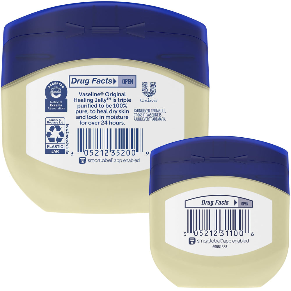 Compact Vaseline Original Petroleum Jelly travel jar for on-the-go skincare.