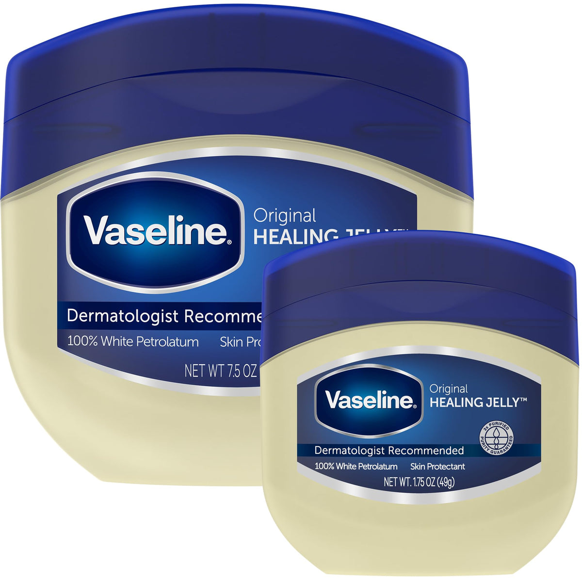 Vaseline Original Petroleum Jelly jar offers protective barrier for dry skin.