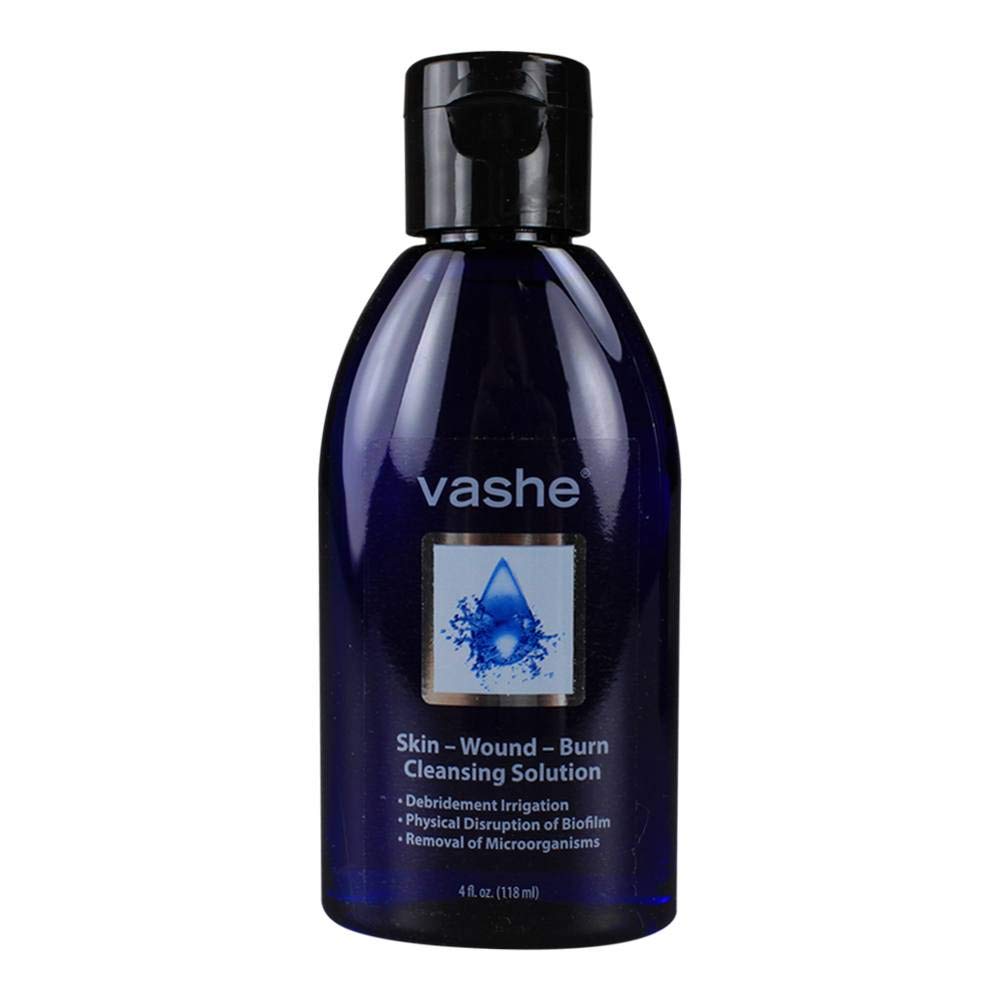 Vashe Wound Solution bottle with sleeve for convenient wound care application, cleansing and debridement.