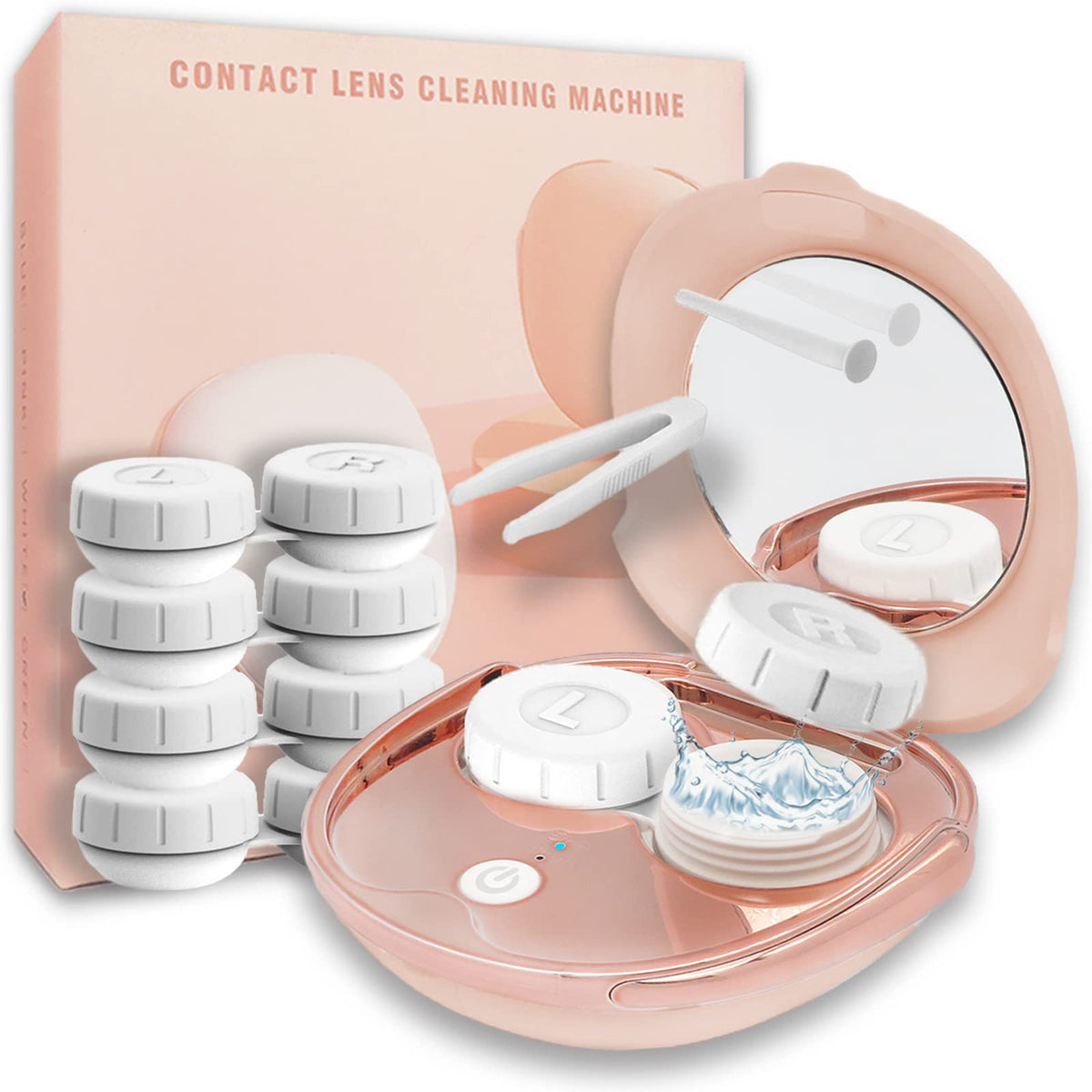 Vastsoon pink ultrasonic contact lens cleaner for portable use and deep cleaning.