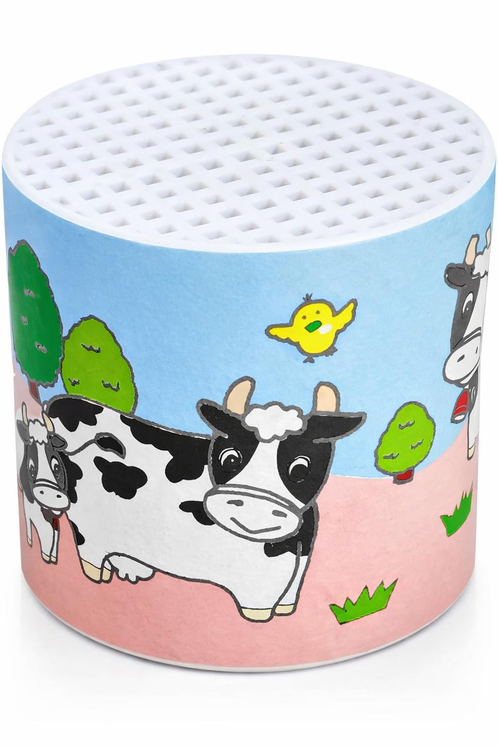 Vaulted Skulls & Co Moo Can noise maker in multicolor, compact cow sound toy for quick laughs.