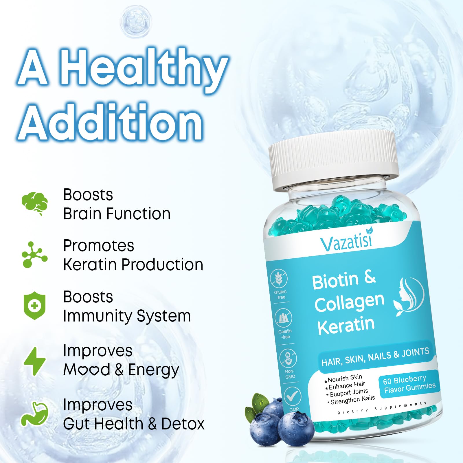 Vazatisi Biotin Gummies hair growth support while tasting great
