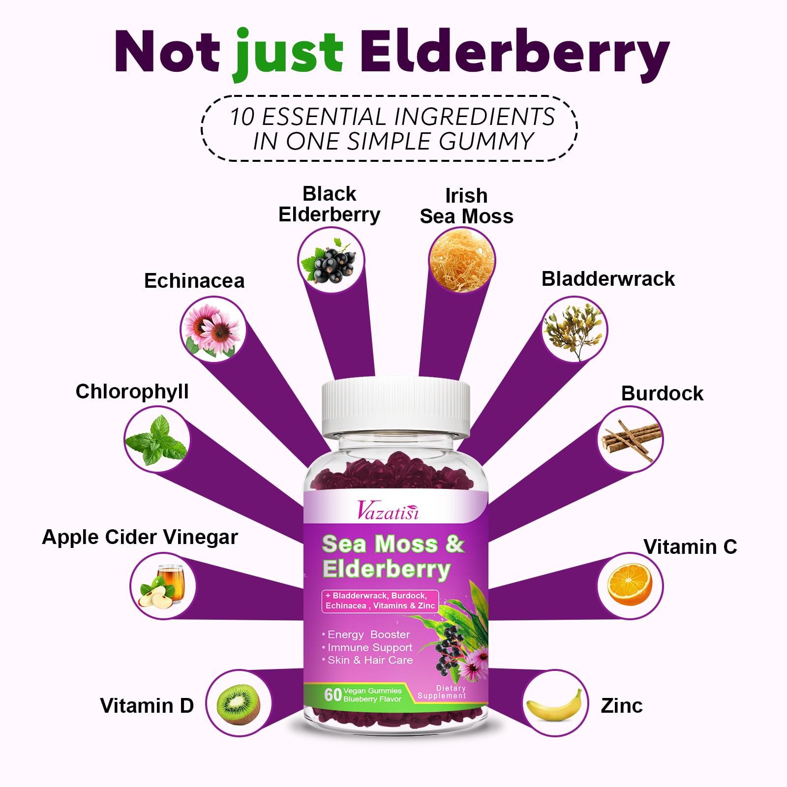 Vazatisi blueberry-flavored gummies close-up, vibrant texture for daily wellness.