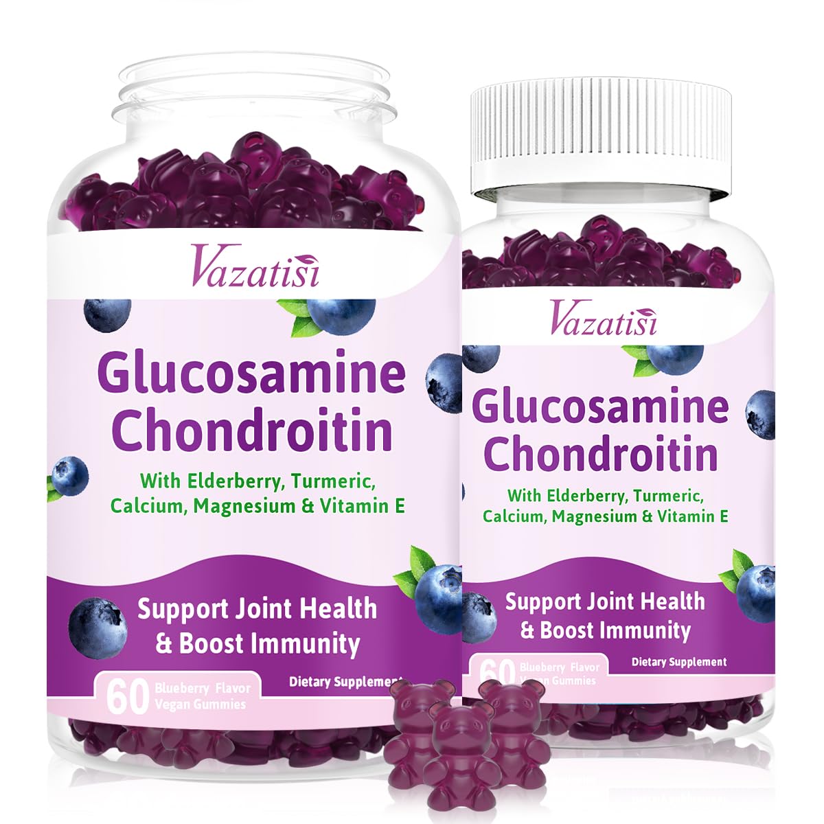 Vazatisi glucosamine chondroitin gummies blueberry bottle front for daily joint support