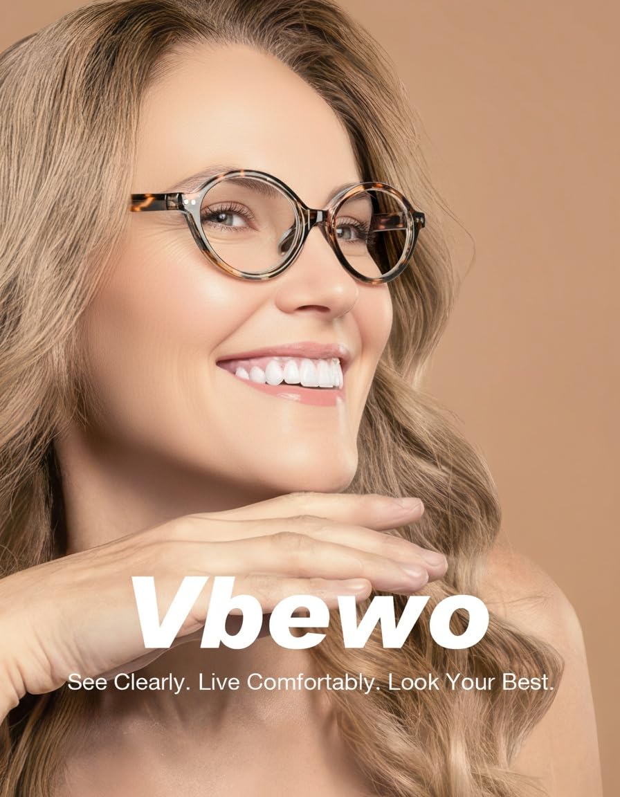 Vbewo oval reading glasses close-up showing spring hinges for comfortable fit