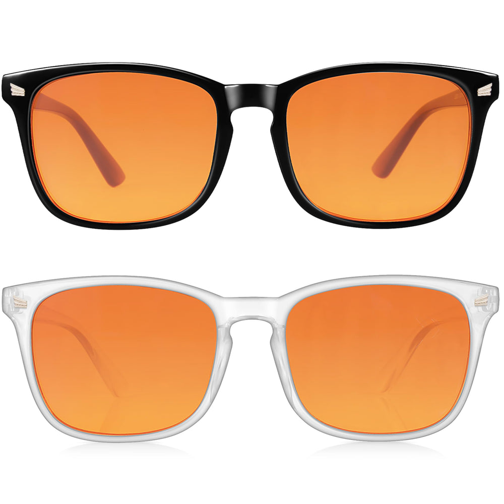 Vbewo sleep glasses with amber lenses easing eye strain during long screen sessions.