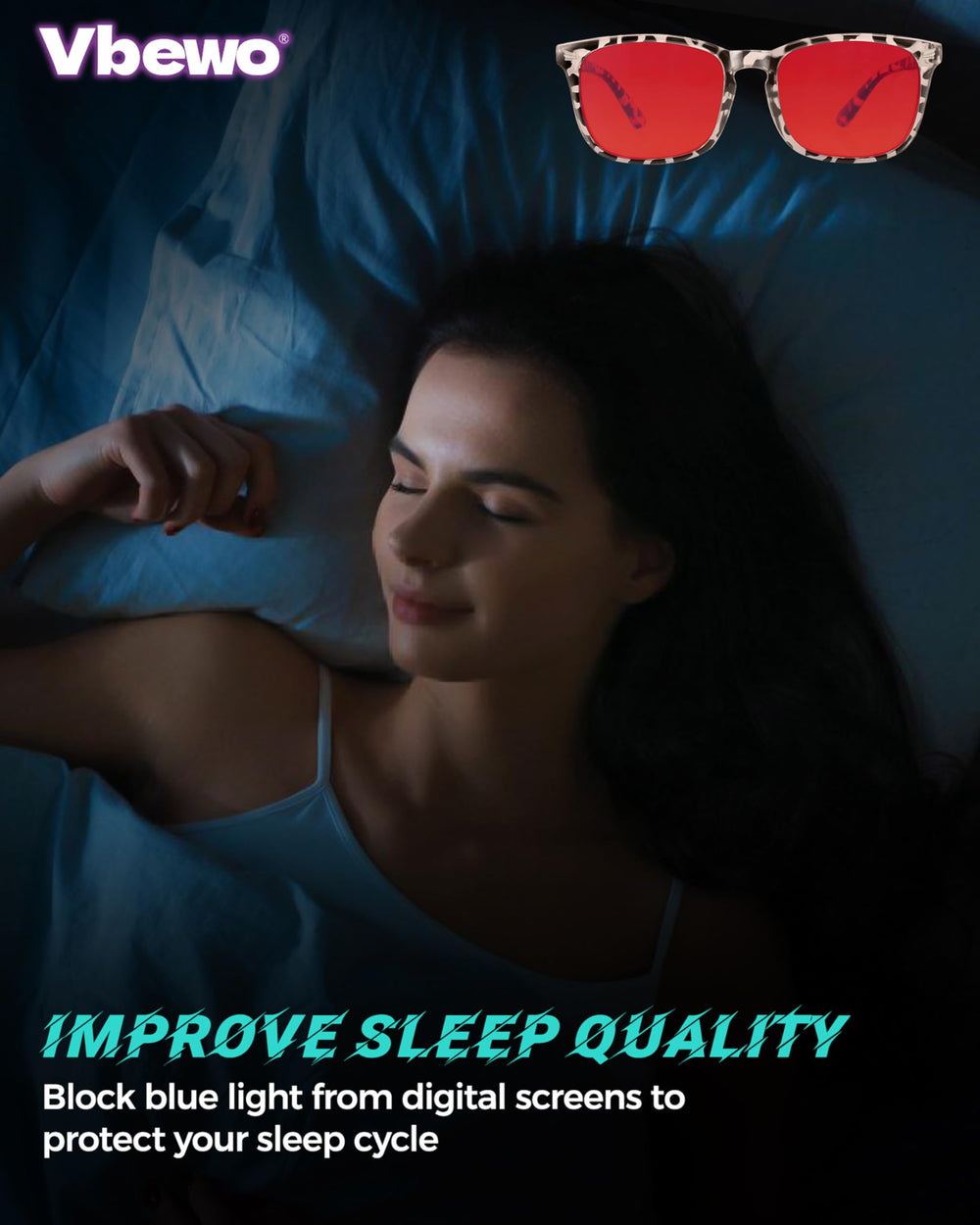 Vbewo ergonomic-fit TR90 lightweight frame for all-day comfort.