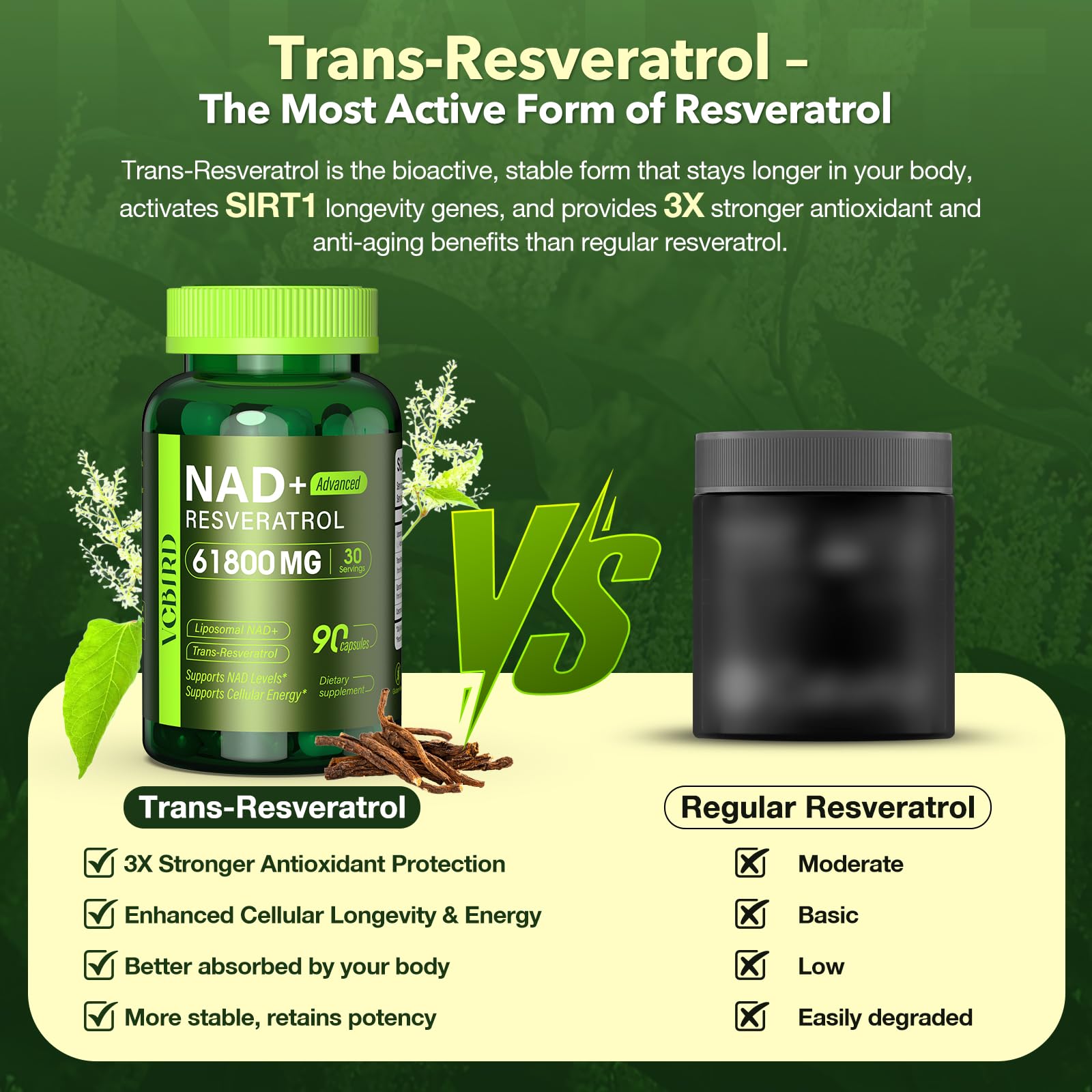 VCBIRD Nad+ packaging presents premium GMP-certified experience