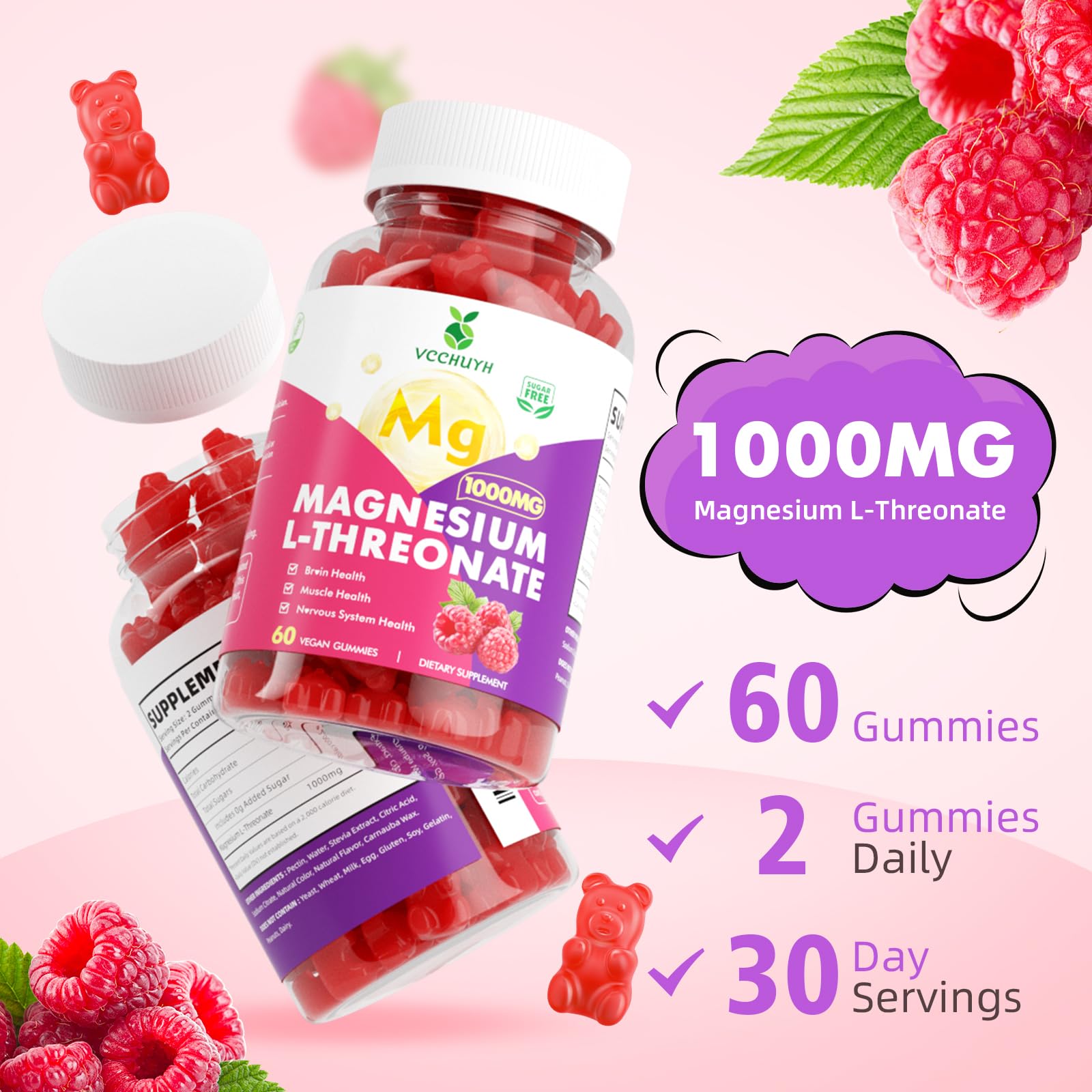 VCCHUYH Magnesium Threonate Gummies No artificial additives promise natural flavor.