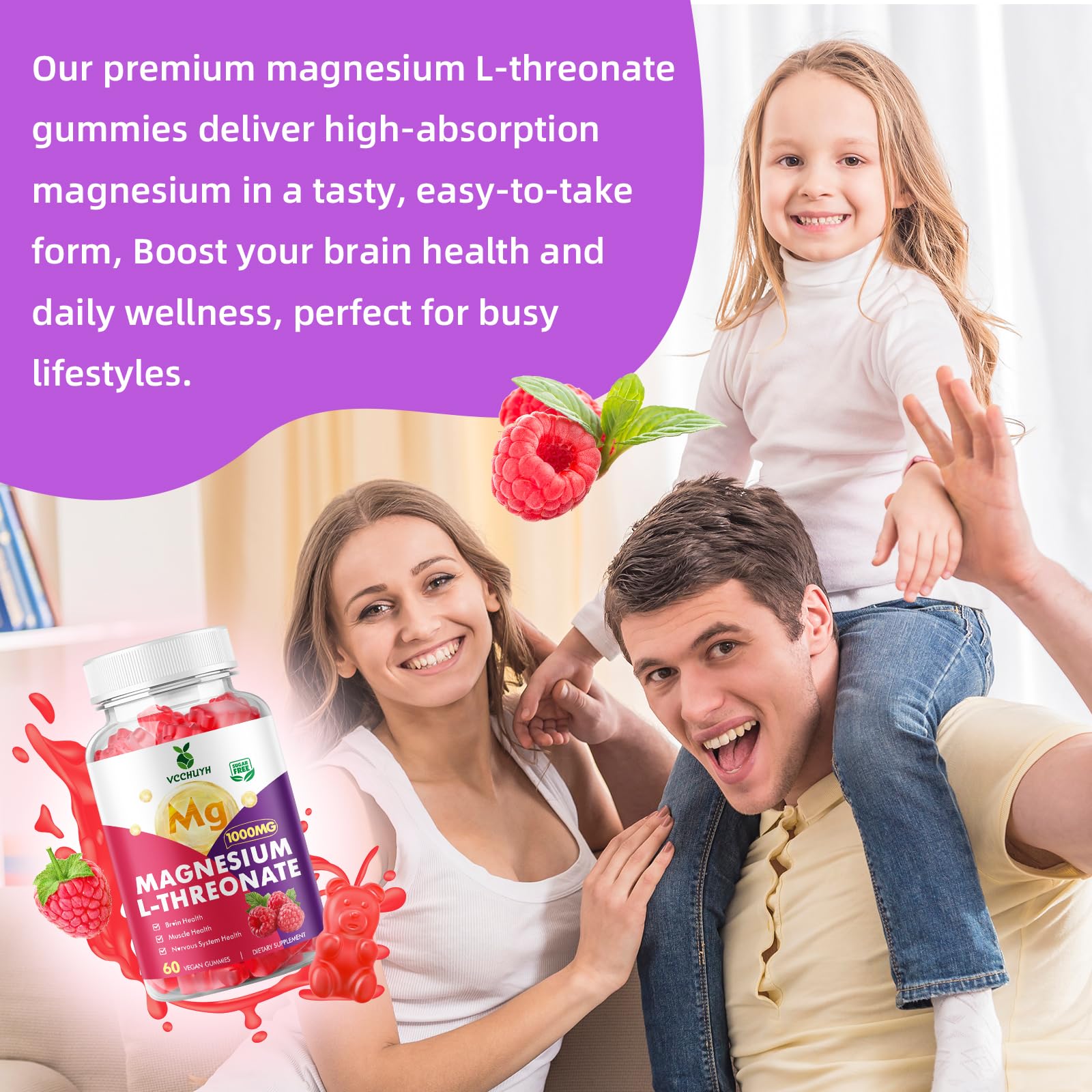 VCCHUYH Magnesium Threonate Gummies Pantry friendly bottle for on the go.
