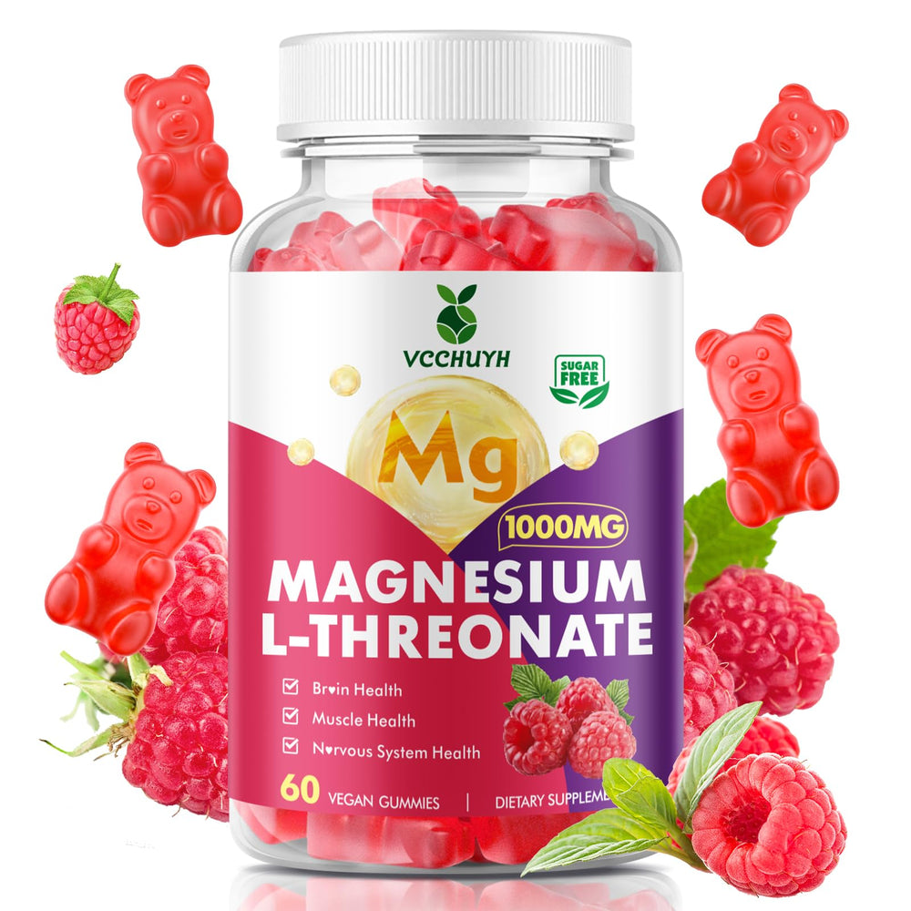 VCCHUYH Magnesium Threonate Gummies Raspberry bottle for convenient daily magnesium support for kids and adults.