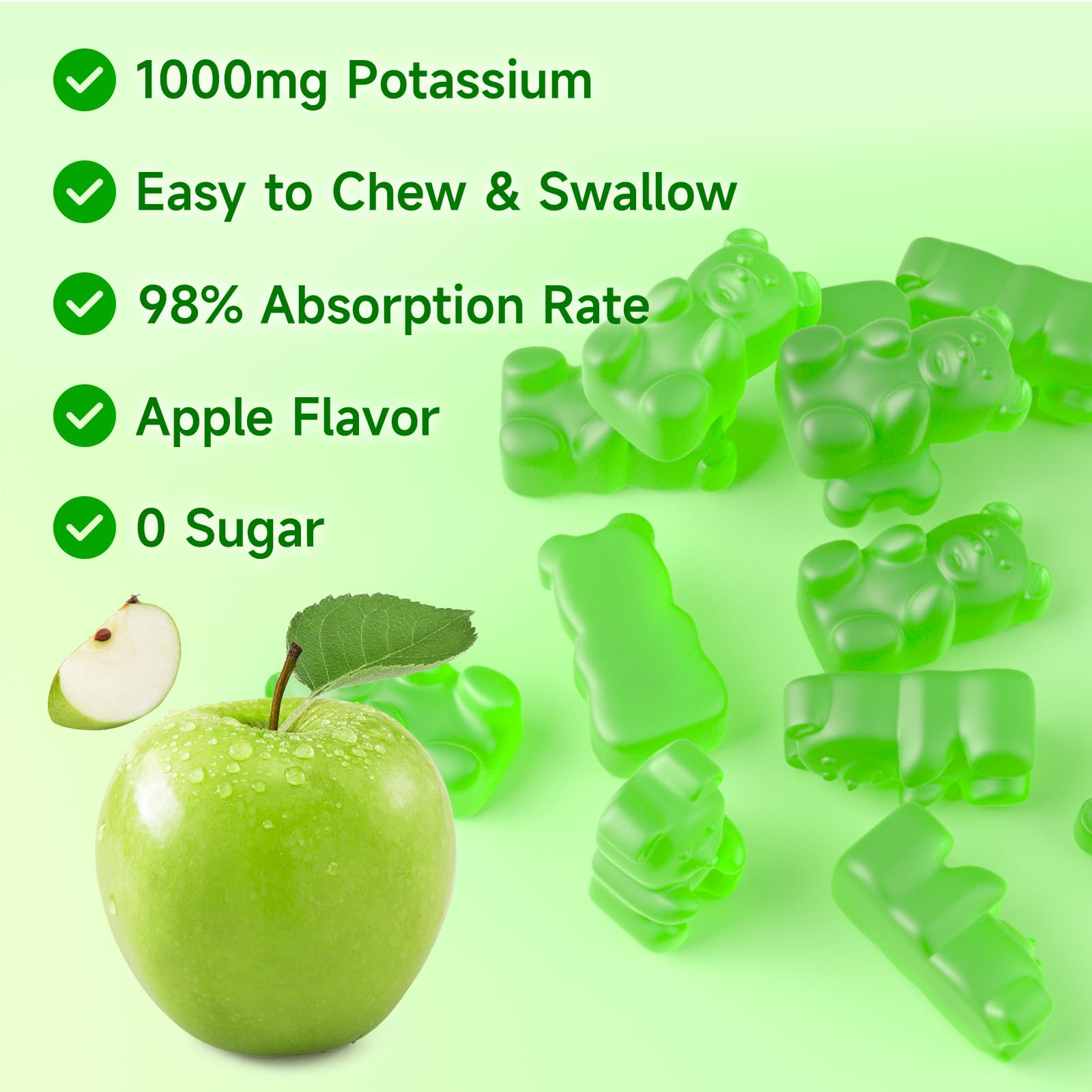 VCCHUYH Organic potassium gluconate gummies with vegan ingredients and no GMOs