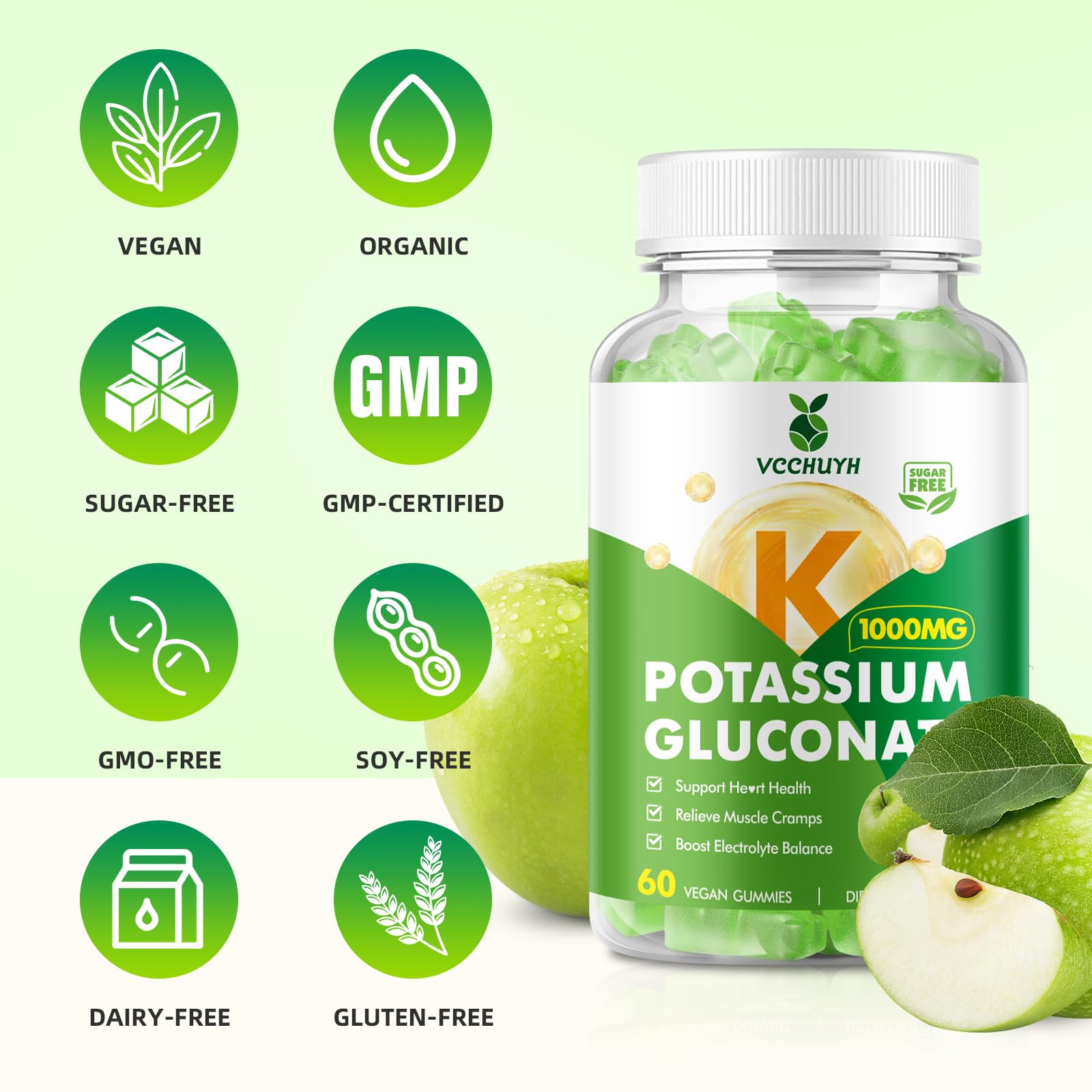 VCCHUYH Potassium Gummies easy-to-chew for adults and kids' daily electrolyte support