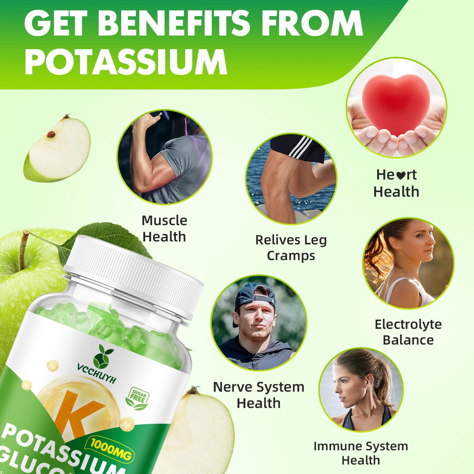 VCCHUYH Potassium Gummies label highlights 1000mg per serving for high-potency daily support