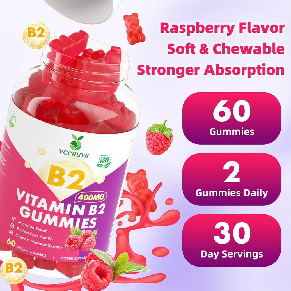 VCCHUYH Vitamin B2 Gummies Raspberry ingredients panel close-up