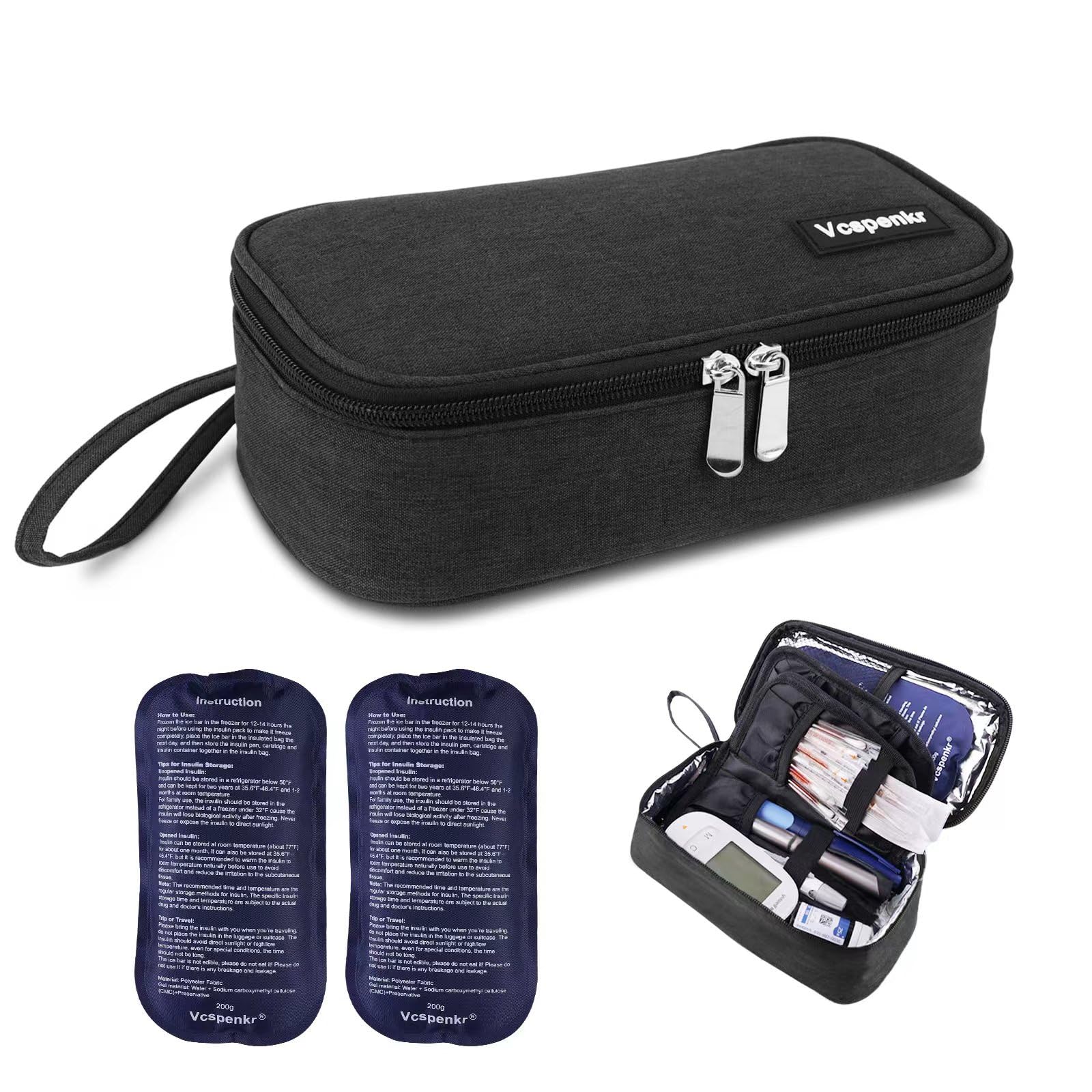 Vcspenkr insulin cooler travel case main view, compact and travel-ready.