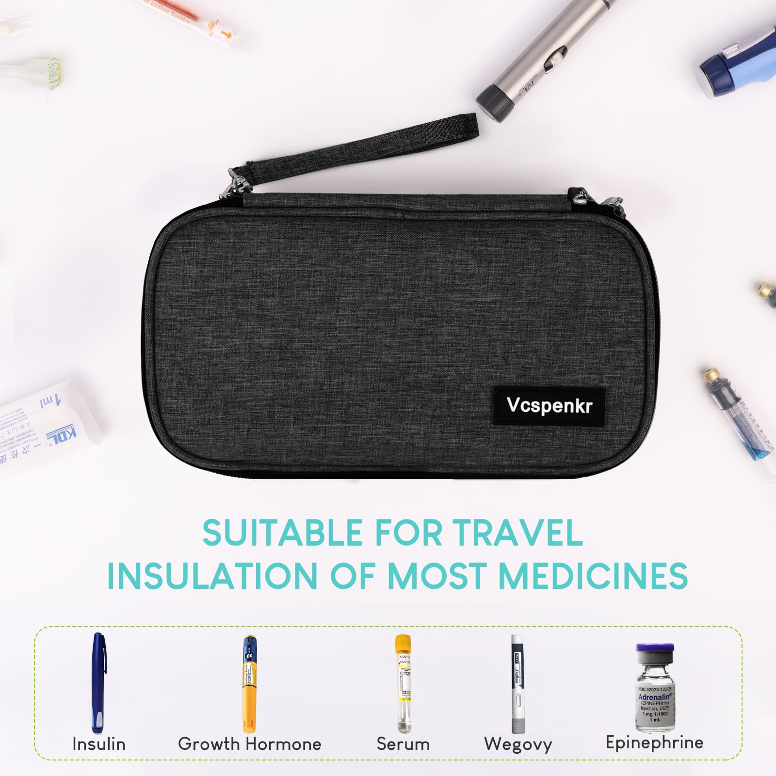 Vcspenkr insulin cooler travel case packaging ready for travel.