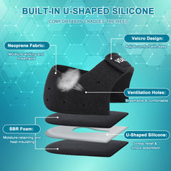 VEACAN heel protectors worn on the left foot provide steady support