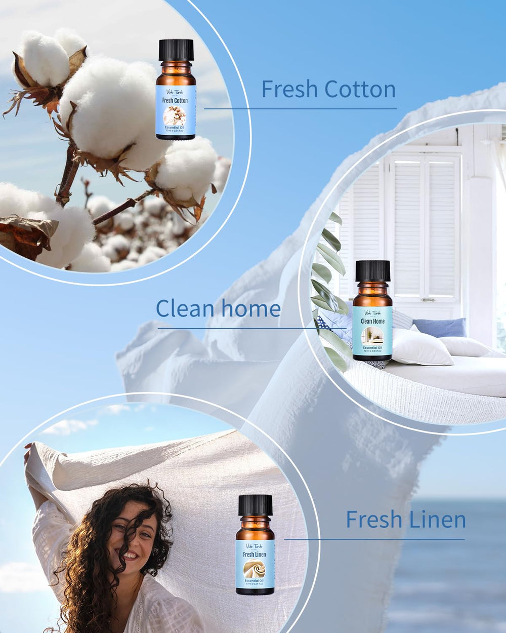 VEDA TINDA SCENT Fresh Linen diffuser oil for calming laundry vibes